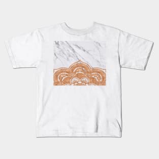 Copper mandala on white marble Kids T-Shirt